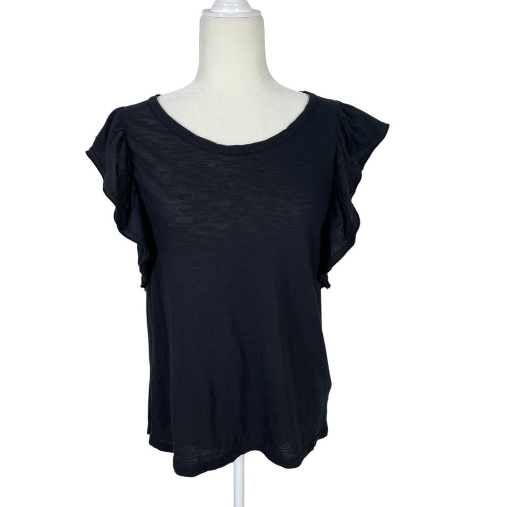 Pact Organic Cotton Ruffled Sleeve Slub Tee Black Size M Minimalist Effortless